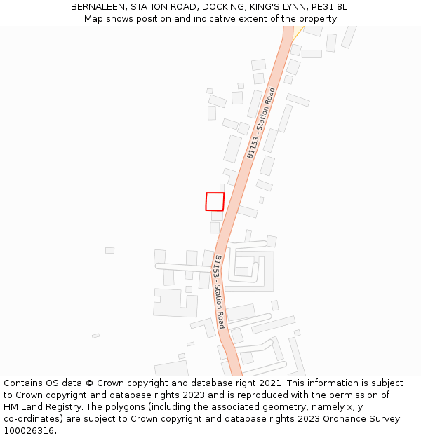 BERNALEEN, STATION ROAD, DOCKING, KING'S LYNN, PE31 8LT: Location map and indicative extent of plot