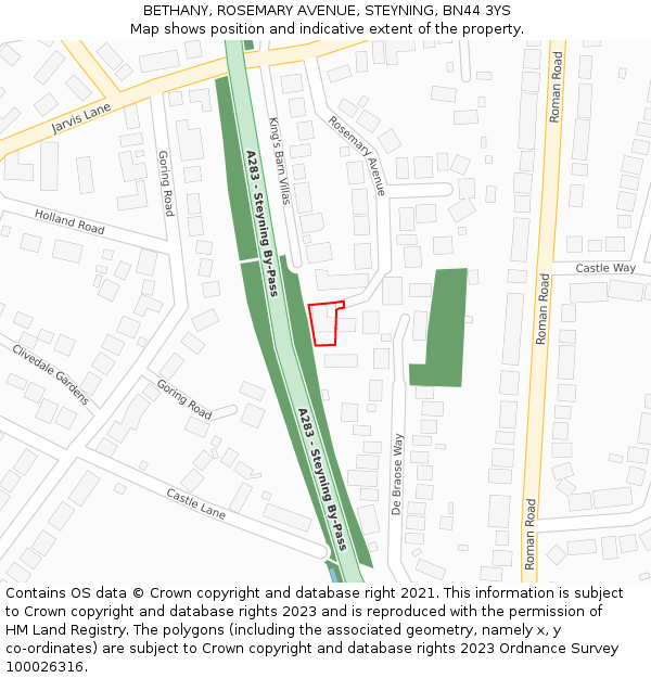 BETHANY, ROSEMARY AVENUE, STEYNING, BN44 3YS: Location map and indicative extent of plot