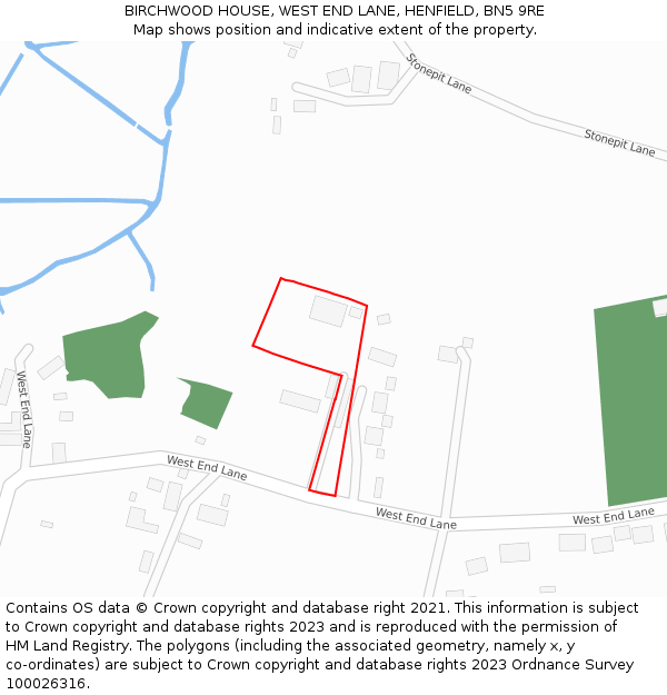 BIRCHWOOD HOUSE, WEST END LANE, HENFIELD, BN5 9RE: Location map and indicative extent of plot