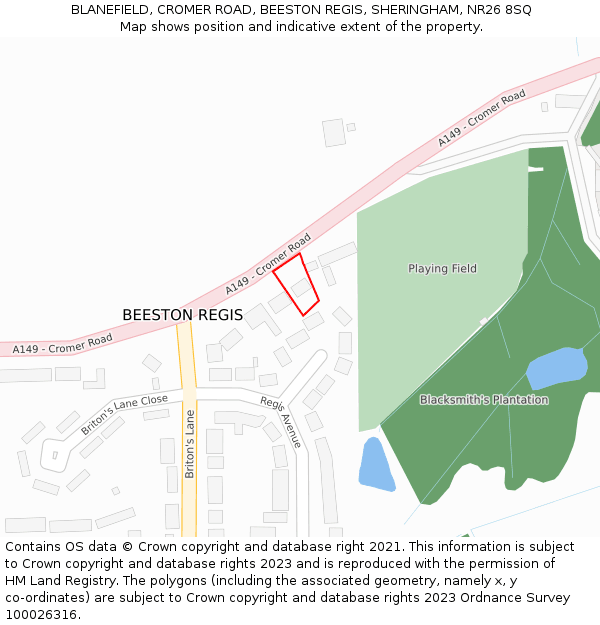 BLANEFIELD, CROMER ROAD, BEESTON REGIS, SHERINGHAM, NR26 8SQ: Location map and indicative extent of plot