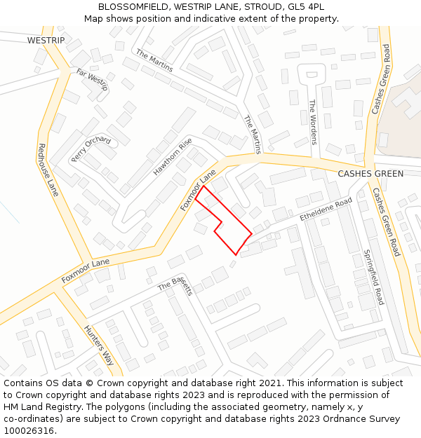 BLOSSOMFIELD, WESTRIP LANE, STROUD, GL5 4PL: Location map and indicative extent of plot