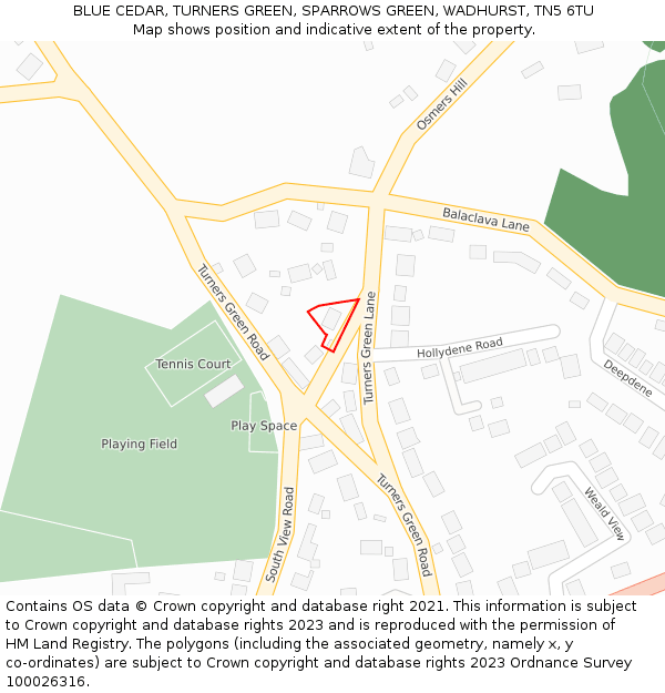 BLUE CEDAR, TURNERS GREEN, SPARROWS GREEN, WADHURST, TN5 6TU: Location map and indicative extent of plot