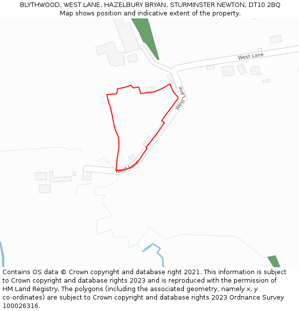 BLYTHWOOD, WEST LANE, HAZELBURY BRYAN, STURMINSTER NEWTON, DT10 2BQ: Location map and indicative extent of plot