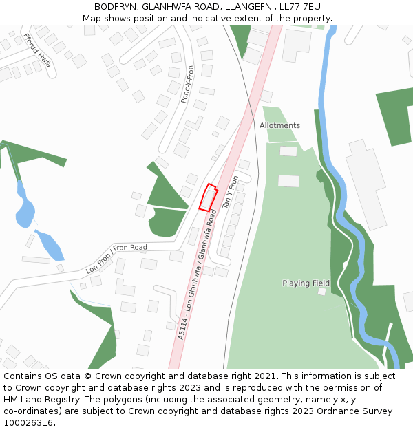 BODFRYN, GLANHWFA ROAD, LLANGEFNI, LL77 7EU: Location map and indicative extent of plot