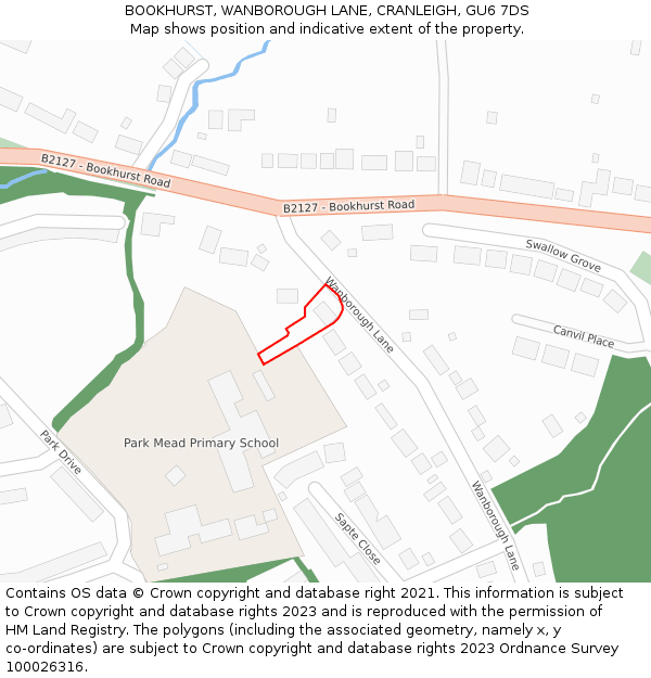 BOOKHURST, WANBOROUGH LANE, CRANLEIGH, GU6 7DS: Location map and indicative extent of plot