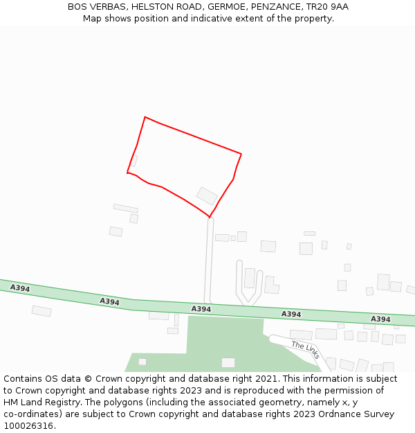 BOS VERBAS, HELSTON ROAD, GERMOE, PENZANCE, TR20 9AA: Location map and indicative extent of plot