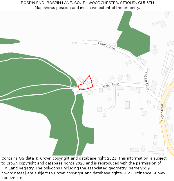 BOSPIN END, BOSPIN LANE, SOUTH WOODCHESTER, STROUD, GL5 5EH: Location map and indicative extent of plot