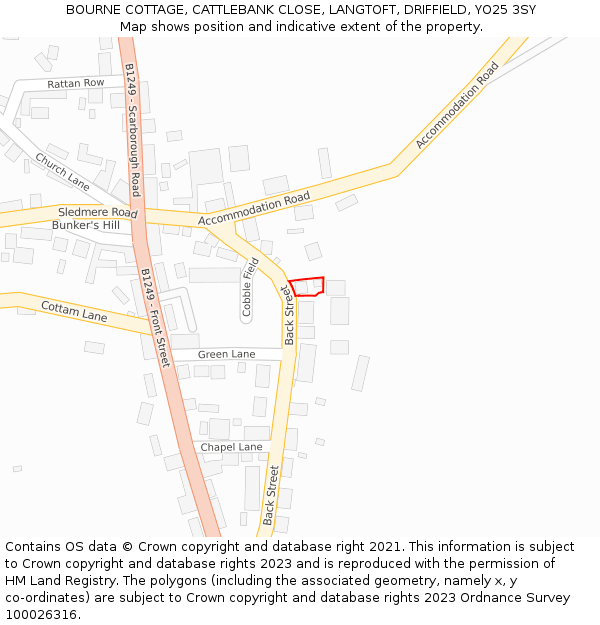 BOURNE COTTAGE, CATTLEBANK CLOSE, LANGTOFT, DRIFFIELD, YO25 3SY: Location map and indicative extent of plot