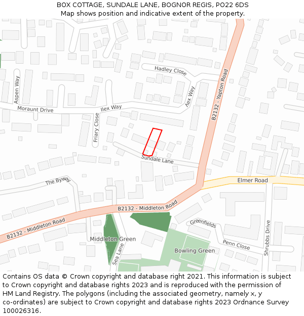 BOX COTTAGE, SUNDALE LANE, BOGNOR REGIS, PO22 6DS: Location map and indicative extent of plot