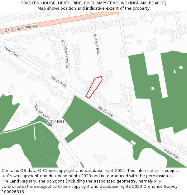 BRACKEN HOUSE, HEATH RIDE, FINCHAMPSTEAD, WOKINGHAM, RG40 3QJ: Location map and indicative extent of plot