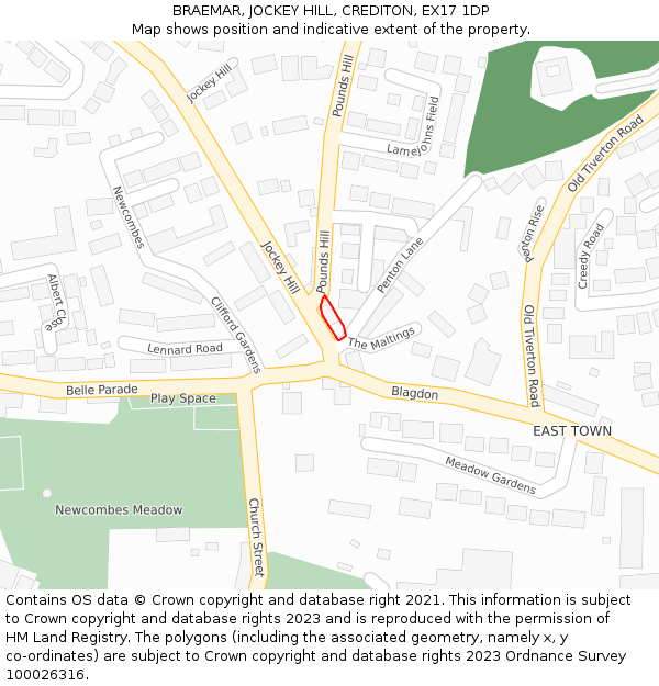 BRAEMAR, JOCKEY HILL, CREDITON, EX17 1DP: Location map and indicative extent of plot