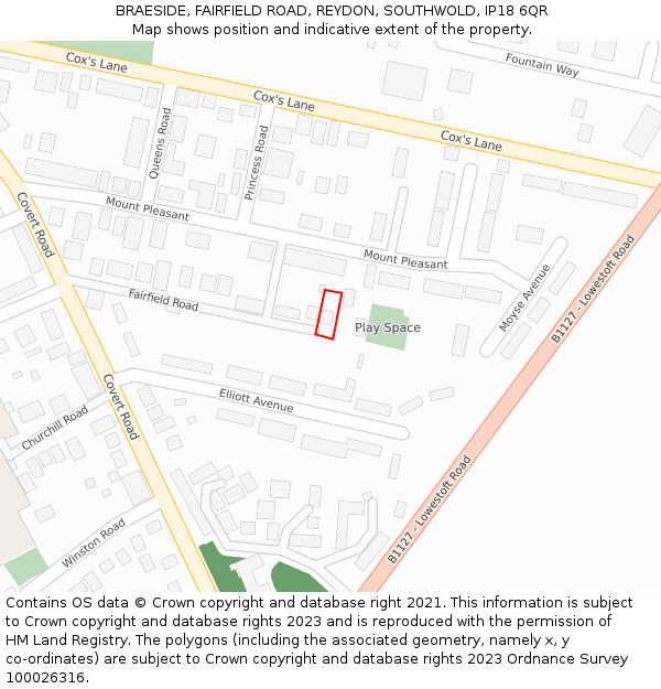 BRAESIDE, FAIRFIELD ROAD, REYDON, SOUTHWOLD, IP18 6QR: Location map and indicative extent of plot