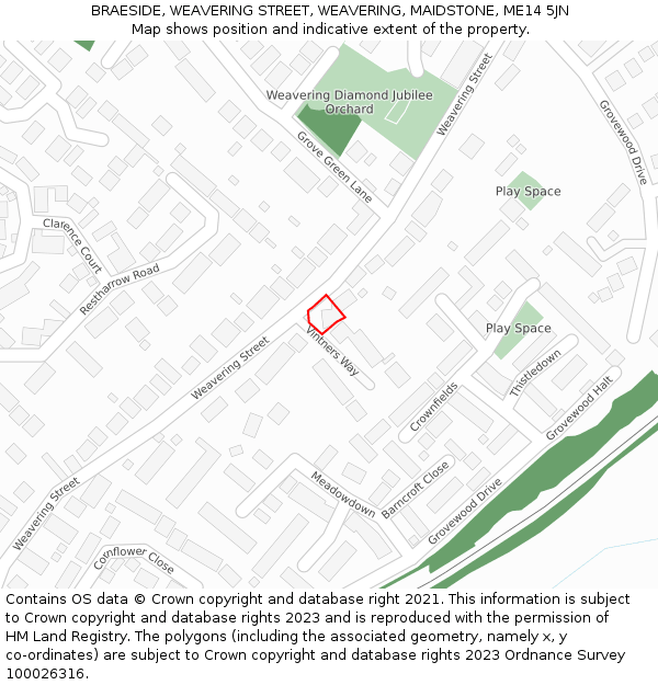 BRAESIDE, WEAVERING STREET, WEAVERING, MAIDSTONE, ME14 5JN: Location map and indicative extent of plot