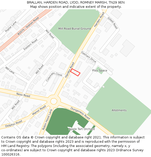 BRALLAN, HARDEN ROAD, LYDD, ROMNEY MARSH, TN29 9EN: Location map and indicative extent of plot