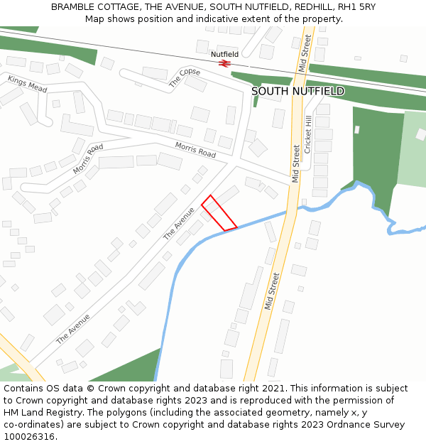 BRAMBLE COTTAGE, THE AVENUE, SOUTH NUTFIELD, REDHILL, RH1 5RY: Location map and indicative extent of plot