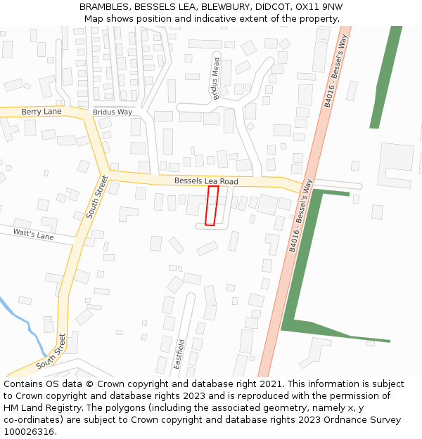 BRAMBLES, BESSELS LEA, BLEWBURY, DIDCOT, OX11 9NW: Location map and indicative extent of plot