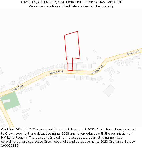 BRAMBLES, GREEN END, GRANBOROUGH, BUCKINGHAM, MK18 3NT: Location map and indicative extent of plot