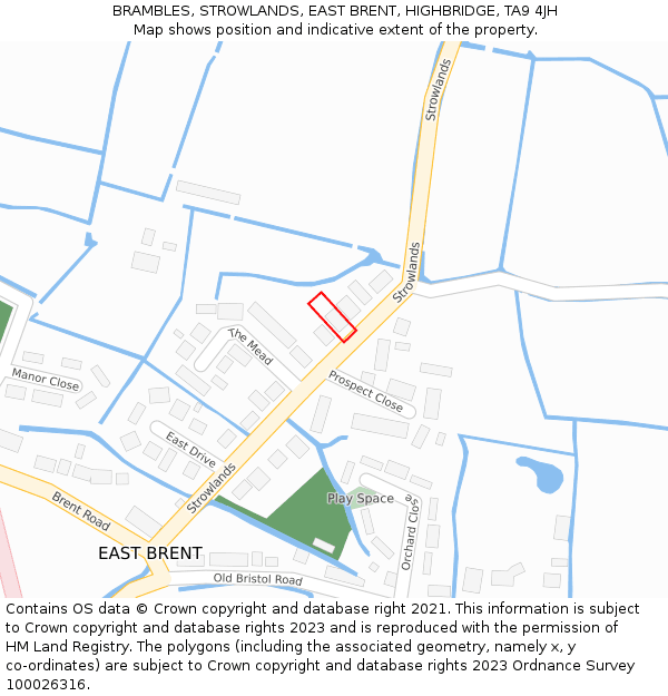 BRAMBLES, STROWLANDS, EAST BRENT, HIGHBRIDGE, TA9 4JH: Location map and indicative extent of plot