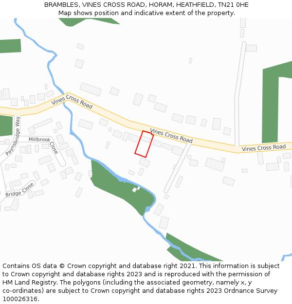 BRAMBLES, VINES CROSS ROAD, HORAM, HEATHFIELD, TN21 0HE: Location map and indicative extent of plot