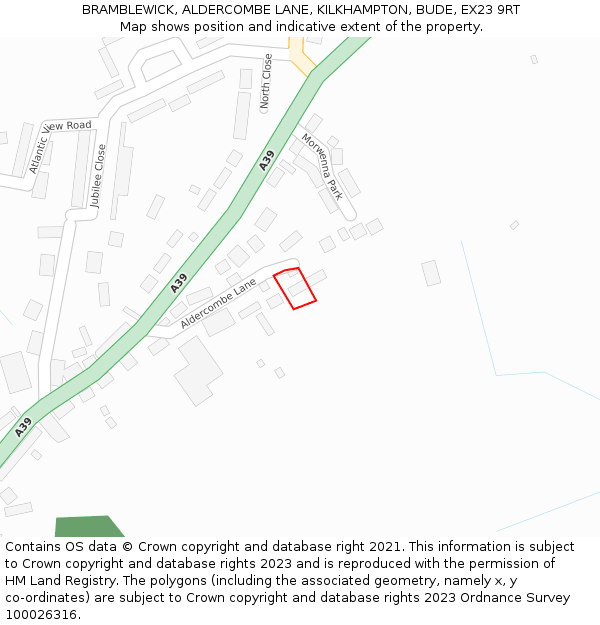 BRAMBLEWICK, ALDERCOMBE LANE, KILKHAMPTON, BUDE, EX23 9RT: Location map and indicative extent of plot