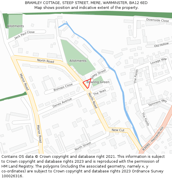 BRAMLEY COTTAGE, STEEP STREET, MERE, WARMINSTER, BA12 6ED: Location map and indicative extent of plot