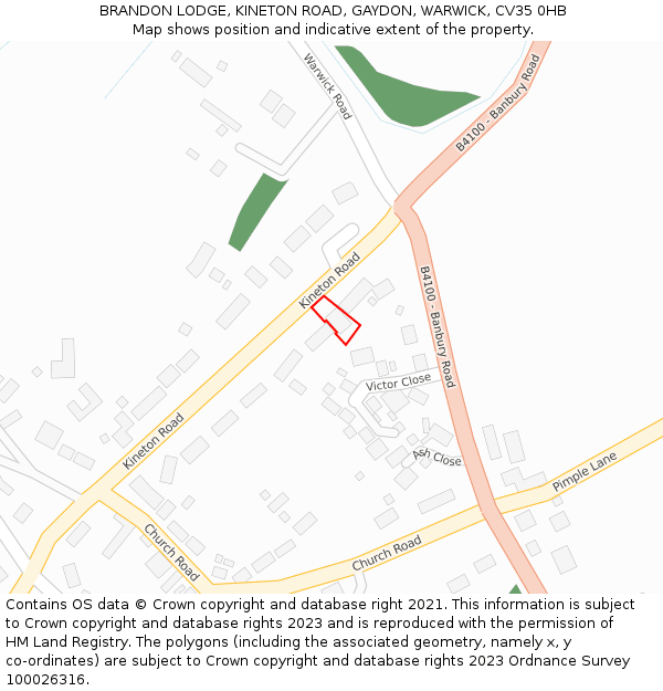 BRANDON LODGE, KINETON ROAD, GAYDON, WARWICK, CV35 0HB: Location map and indicative extent of plot