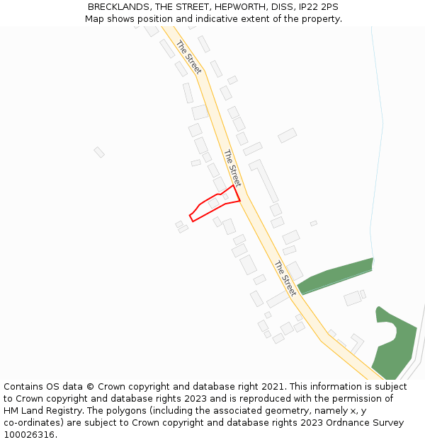 BRECKLANDS, THE STREET, HEPWORTH, DISS, IP22 2PS: Location map and indicative extent of plot