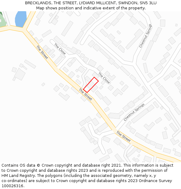 BRECKLANDS, THE STREET, LYDIARD MILLICENT, SWINDON, SN5 3LU: Location map and indicative extent of plot