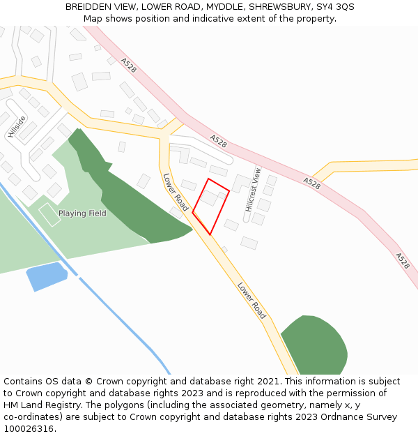 BREIDDEN VIEW, LOWER ROAD, MYDDLE, SHREWSBURY, SY4 3QS: Location map and indicative extent of plot