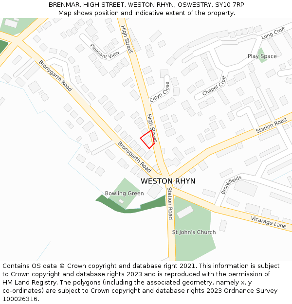 BRENMAR, HIGH STREET, WESTON RHYN, OSWESTRY, SY10 7RP: Location map and indicative extent of plot