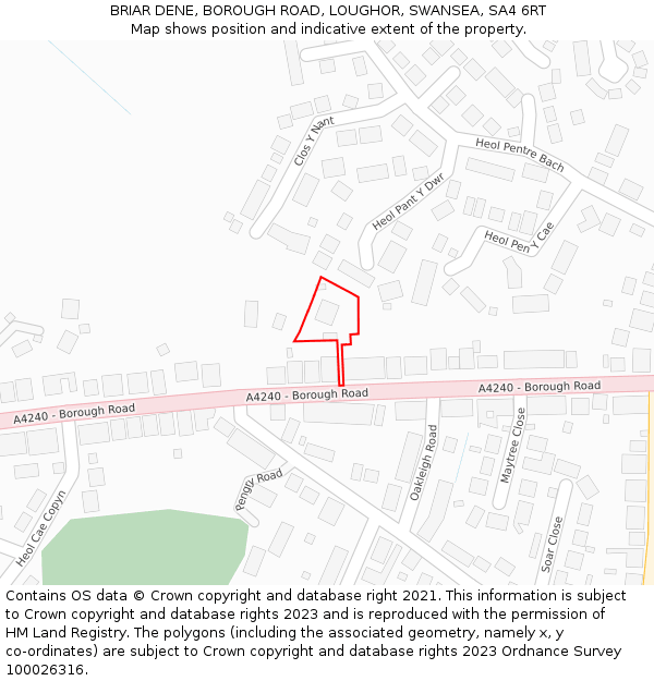 BRIAR DENE, BOROUGH ROAD, LOUGHOR, SWANSEA, SA4 6RT: Location map and indicative extent of plot