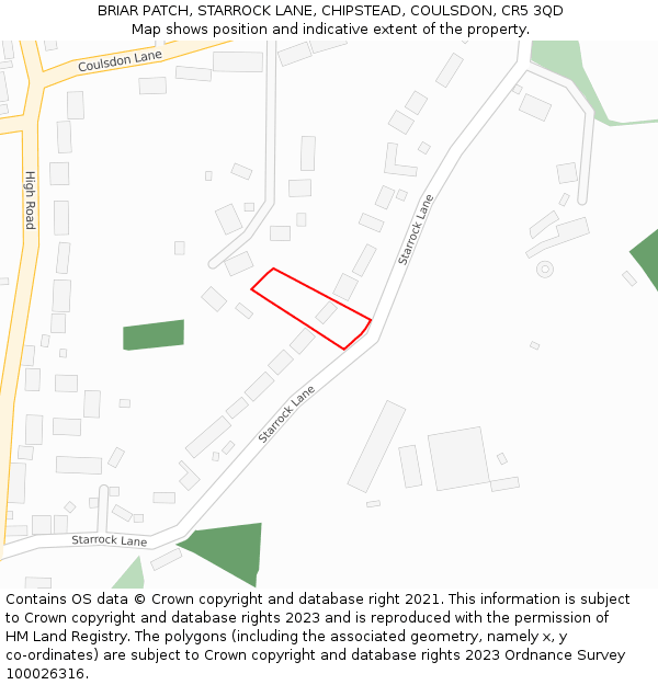 BRIAR PATCH, STARROCK LANE, CHIPSTEAD, COULSDON, CR5 3QD: Location map and indicative extent of plot