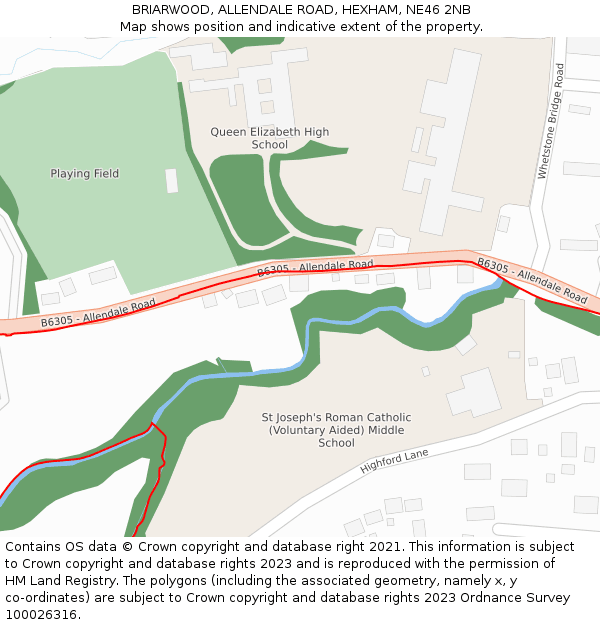 BRIARWOOD, ALLENDALE ROAD, HEXHAM, NE46 2NB: Location map and indicative extent of plot