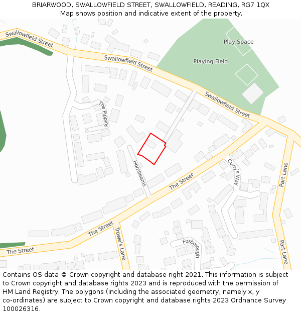 BRIARWOOD, SWALLOWFIELD STREET, SWALLOWFIELD, READING, RG7 1QX: Location map and indicative extent of plot