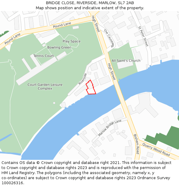 BRIDGE CLOSE, RIVERSIDE, MARLOW, SL7 2AB: Location map and indicative extent of plot