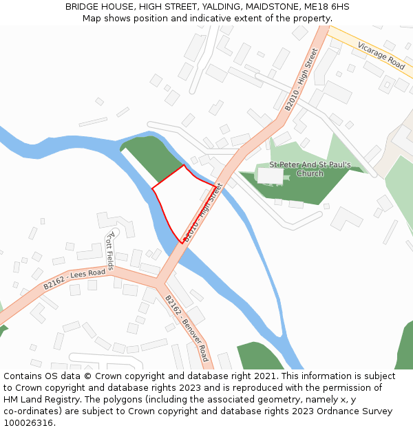 BRIDGE HOUSE, HIGH STREET, YALDING, MAIDSTONE, ME18 6HS: Location map and indicative extent of plot