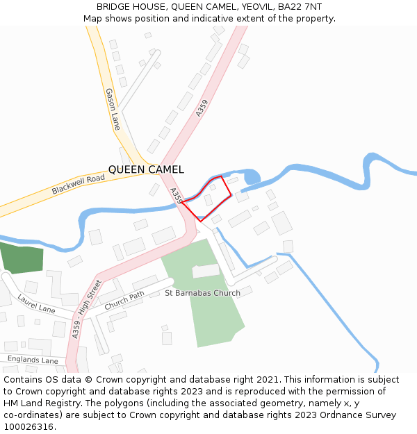 BRIDGE HOUSE, QUEEN CAMEL, YEOVIL, BA22 7NT: Location map and indicative extent of plot