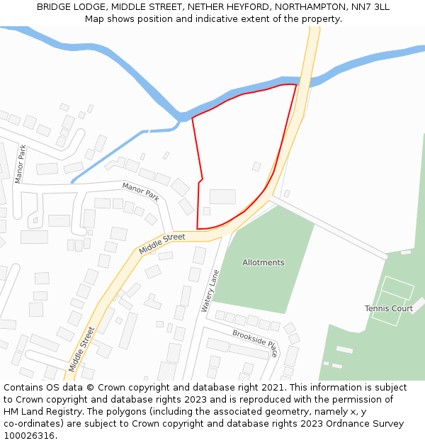 BRIDGE LODGE, MIDDLE STREET, NETHER HEYFORD, NORTHAMPTON, NN7 3LL: Location map and indicative extent of plot