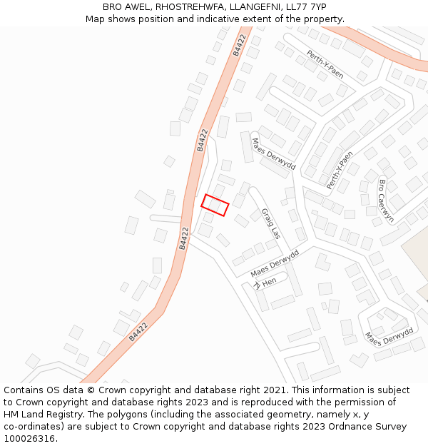 BRO AWEL, RHOSTREHWFA, LLANGEFNI, LL77 7YP: Location map and indicative extent of plot