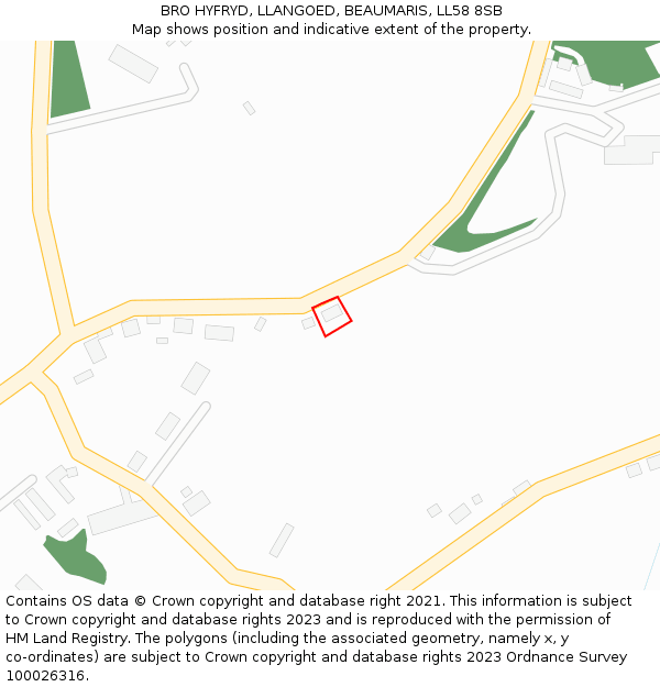 BRO HYFRYD, LLANGOED, BEAUMARIS, LL58 8SB: Location map and indicative extent of plot