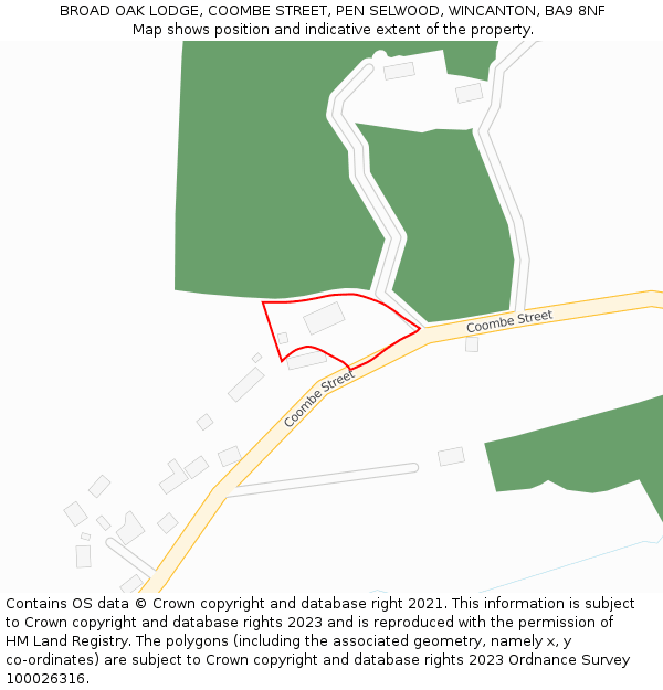 BROAD OAK LODGE, COOMBE STREET, PEN SELWOOD, WINCANTON, BA9 8NF: Location map and indicative extent of plot