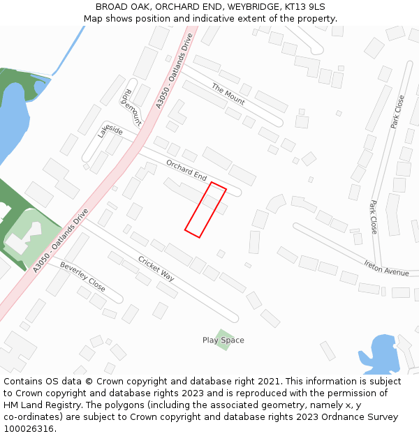 BROAD OAK, ORCHARD END, WEYBRIDGE, KT13 9LS: Location map and indicative extent of plot