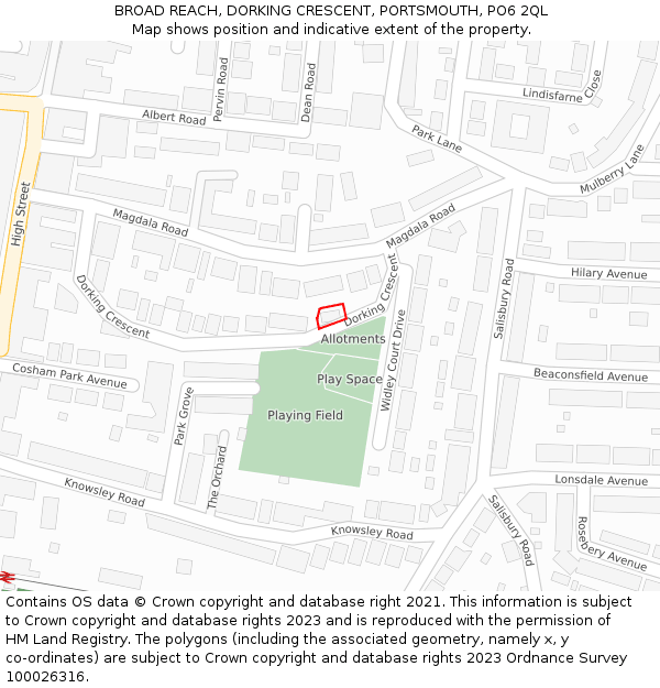 BROAD REACH, DORKING CRESCENT, PORTSMOUTH, PO6 2QL: Location map and indicative extent of plot