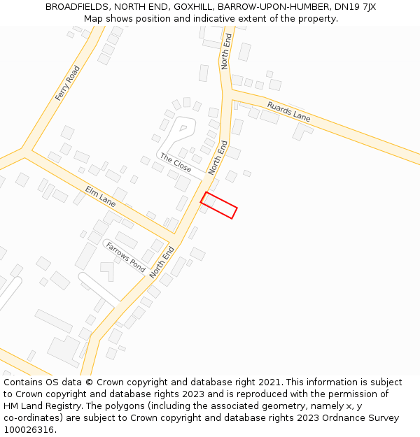 BROADFIELDS, NORTH END, GOXHILL, BARROW-UPON-HUMBER, DN19 7JX: Location map and indicative extent of plot