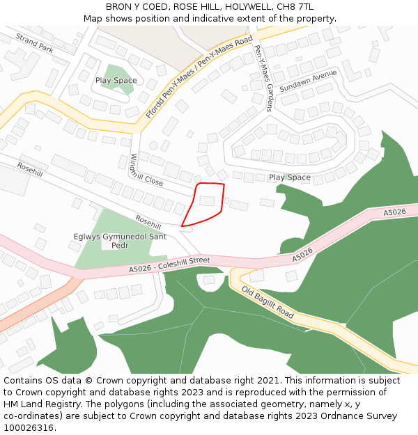 BRON Y COED, ROSE HILL, HOLYWELL, CH8 7TL: Location map and indicative extent of plot