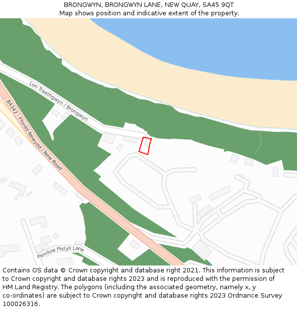 BRONGWYN, BRONGWYN LANE, NEW QUAY, SA45 9QT: Location map and indicative extent of plot