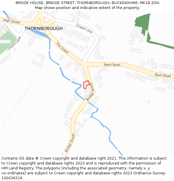 BROOK HOUSE, BRIDGE STREET, THORNBOROUGH, BUCKINGHAM, MK18 2DN: Location map and indicative extent of plot