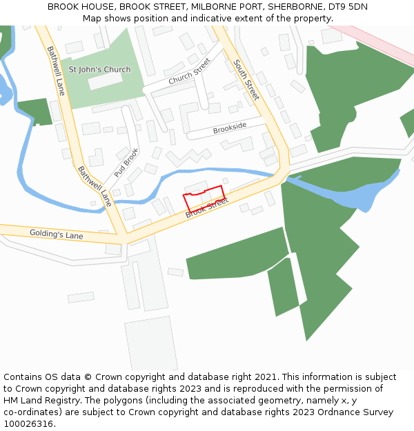 BROOK HOUSE, BROOK STREET, MILBORNE PORT, SHERBORNE, DT9 5DN: Location map and indicative extent of plot