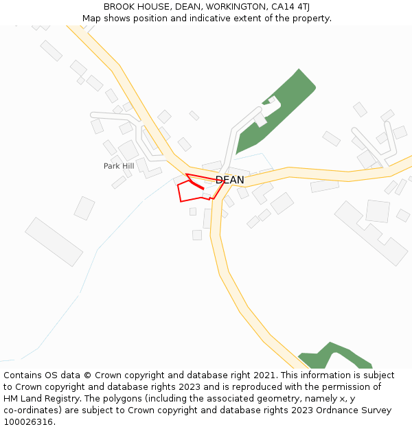 BROOK HOUSE, DEAN, WORKINGTON, CA14 4TJ: Location map and indicative extent of plot