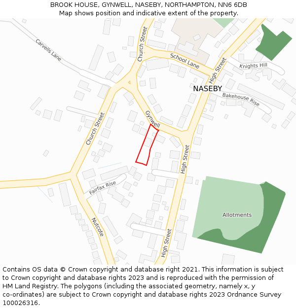 BROOK HOUSE, GYNWELL, NASEBY, NORTHAMPTON, NN6 6DB: Location map and indicative extent of plot